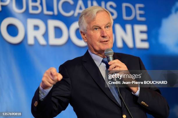 Homme politique Michel Barnier lors du congrès des Républicains le 27 novembre 2021 à Sarlat.