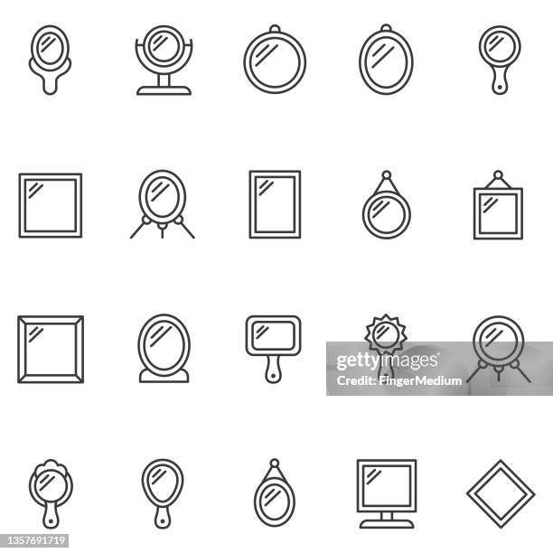 mirror icon set - mirror reflection stock illustrations