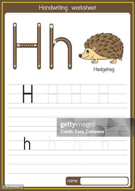 bildbanksillustrationer, clip art samt tecknat material och ikoner med vector illustration of hedgehog with alphabet letter h upper case or capital letter for children learning practice abc - spikigt hår