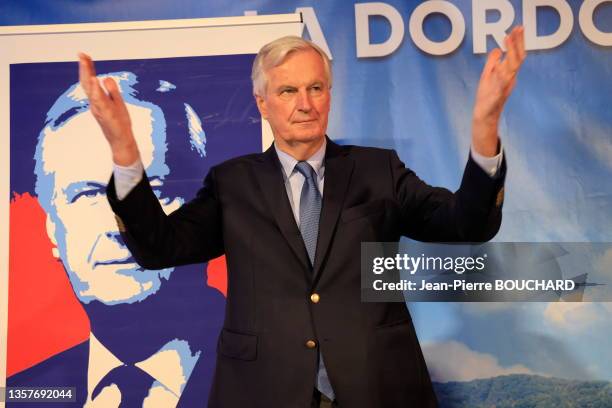 Homme politique Michel Barnier lors du congrès des Républicains le 27 novembre 2021 à Sarlat.