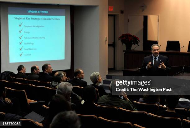 Virginia Lt. Gov. Bill Bolling arrives in Manassas, VA to attend a Small Business Roundtable on December 7, 2011. Here he meets Al Nasiri with State...