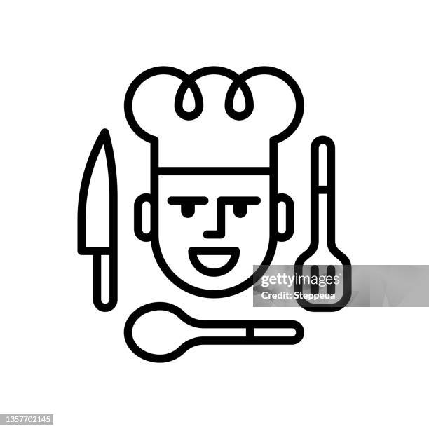 chef line icon - chef stock illustrations