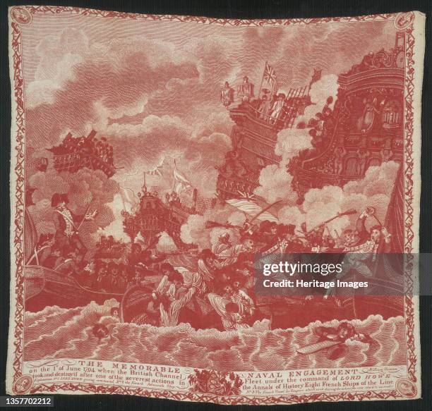 Handkerchief, England, 1794. 'The Memorable Naval Engagement on the 1st of June 1794, when the British Channel Fleet under the command of Lord Howe...