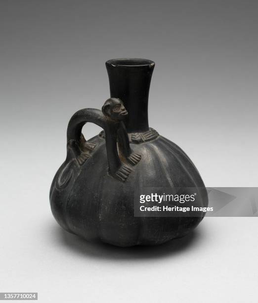 Gourd-Shaped Blackware Jar with Modeled Monkey Handle, A.D. 1000/1450. Peru, possibly Lambayeque or Inca-Chimu. Artist Unknown.