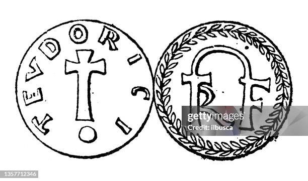 antique illustration: ancient coin merovingian - roman coin stock illustrations