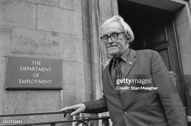 British Labour politician Michael Foot , the Secretary of State for Employment, outside the Department of Employment in London, UK, May 1974.