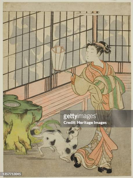 Courtesan Looking Back at Shadows on the Shoji, circa 1770. Artist Isoda Koryusai.