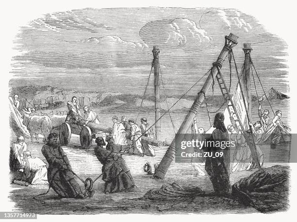 ilustraciones, imágenes clip art, dibujos animados e iconos de stock de moisés estableció el tabernáculo (éxodo 40), grabado en madera, publicado en 1862 - tabernáculo de iglesia