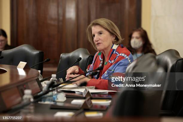 Sen. Shelley Moore Capito speaks during an oversight hearing with the Senate Rules and Administration in the Russell Senate Office Building on...