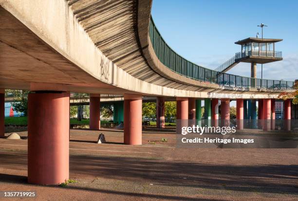 Cumberland Basin, Bristol, 2019. General view of the side of the slip road to Plimsoll Bridge, at the west end of Cumberland Basin, from the north,...
