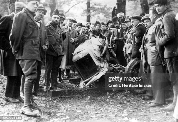 Louis Zborowski's Mercedes after his fatal crash at Monza, Italy, 19 October 1924. Artist Unknown.