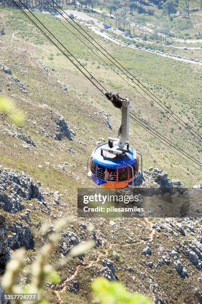 cable car closeup, table mountain, cape town, cape peninsula, south africa - cape town cable car stock pictures, royalty-free photos & images
