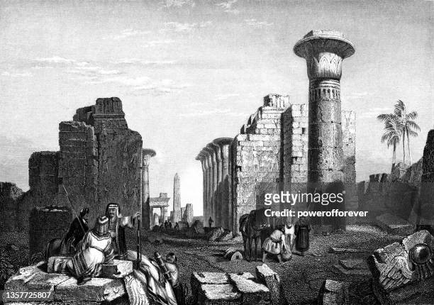 the great hypostyle hall at karnak, egypt, drawing by clarkson frederick stanfield - ottoman empire 19th century - temples of karnak stock illustrations