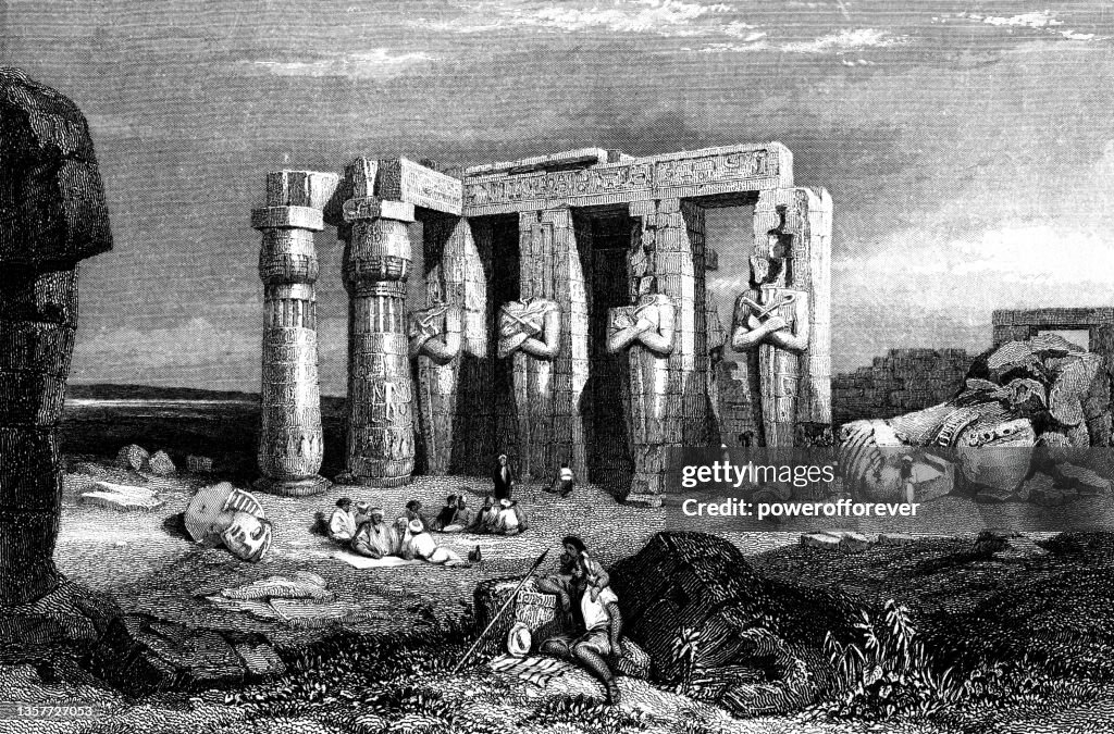The Fallen Ozymandias Colossus at the Ramesseum in Luxor, Egypt, Drawing by Clarkson Frederick Stanfield - Ottoman Empire 19th Century