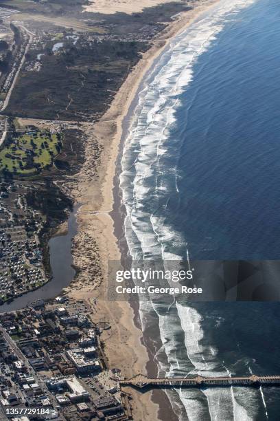 The pier and coastline are viewed in this aerial photo taken on December 1 over Pismo Beach, California. Because of its close proximity to Southern...