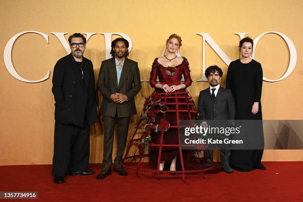 Joe Wright, Kelvin Harrison Jr., Haley Bennett, Peter Dinklage and Erica Schmidt attend the UK Premiere of "Cyrano" at Odeon Luxe Leicester Square on...