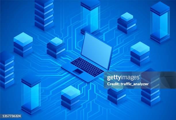 laptops isometric background - cloud computing isometric stock illustrations