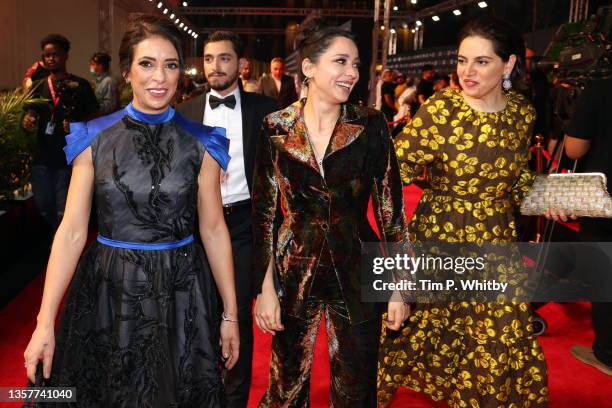 Manal Awad, Maisa Abd Elhadi and Amira Diab attends the Huda's Salon premiere during the Red Sea International Film Festival on December 07, 2021 in...