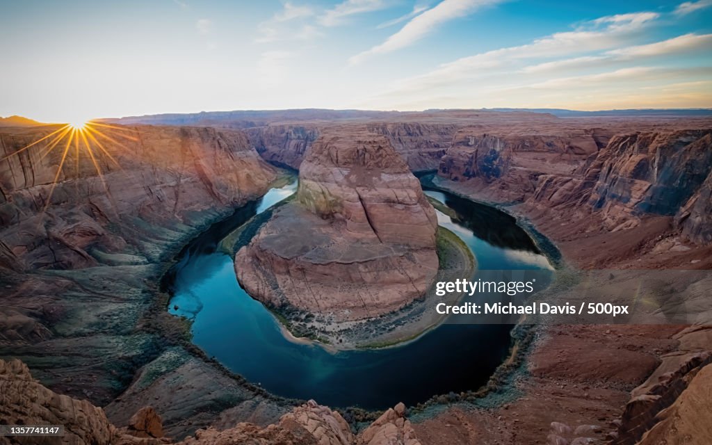 Horseshoe Bend Sunset,High angle view of horseshoe bend against sky during sunset,Horseshoe Bend,United States,USA