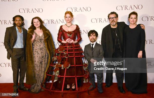 Kelvin Harrison Jr, Monica Dolan, Haley Bennett, Peter Dinklage, Joe Wright and Erica Schmidt attend the UK Premiere of "Cyrano" at Odeon Luxe...