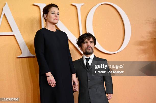 Erica Schmidt and Peter Dinklage attend the UK Premiere of "CYRANO" at Odeon Luxe Leicester Square on December 07, 2021 in London, England.