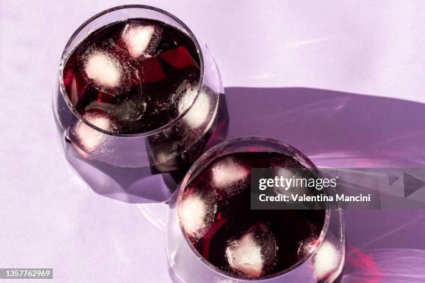 two glasses of lambrusco - red wine stock pictures, royalty-free photos & images