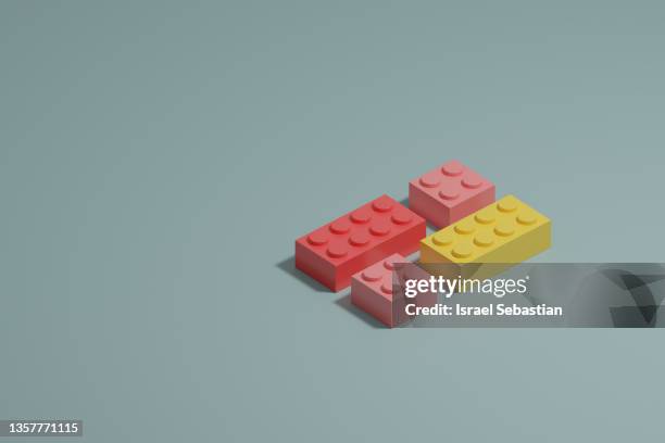 3d illustration of colorful building blocks collection on blue background. - pink color block stock pictures, royalty-free photos & images