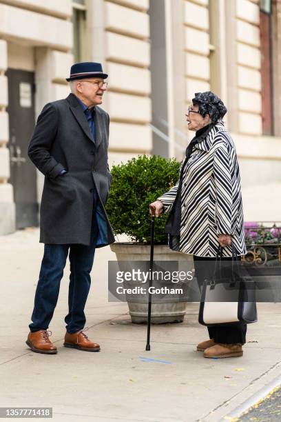 Steve Martin and Shirley MacLaine are seen filming "Only Murders in the Building" season 2 in the Upper West Side on December 07, 2021 in New York...