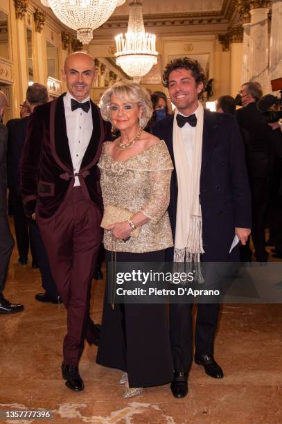 Enzo Miccio, Daniela Javarone and Raffaello Tonon attends the 2021-2022 Season Inauguration at Teatro Alla Scala on December 07, 2021 in Milan, Italy.