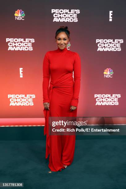 Pictured: Candice Patton arrives to the 2021 People's Choice Awards held at Barker Hangar on December 7, 2021 in Santa Monica, California.