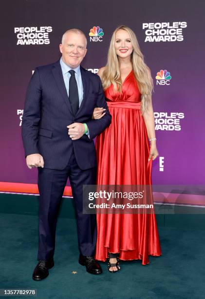 Anthony Michael Hall and Lucia Oskerova attend the 47th Annual People's Choice Awards at Barker Hangar on December 07, 2021 in Santa Monica,...