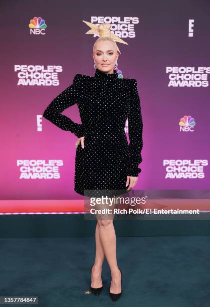 Pictured: Erika Jayne arrives to the 2021 People's Choice Awards held at Barker Hangar on December 7, 2021 in Santa Monica, California.