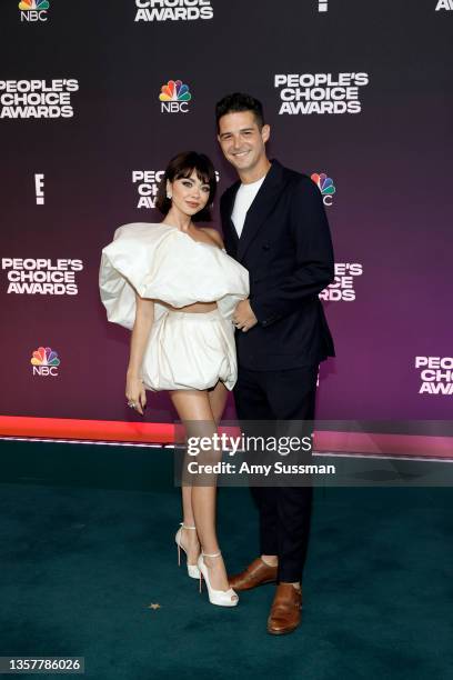 Sarah Hyland and Wells Adams attend the 47th Annual People's Choice Awards at Barker Hangar on December 07, 2021 in Santa Monica, California.