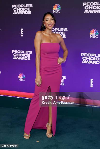 Tayshia Adams attends the 47th Annual People's Choice Awards at Barker Hangar on December 07, 2021 in Santa Monica, California.