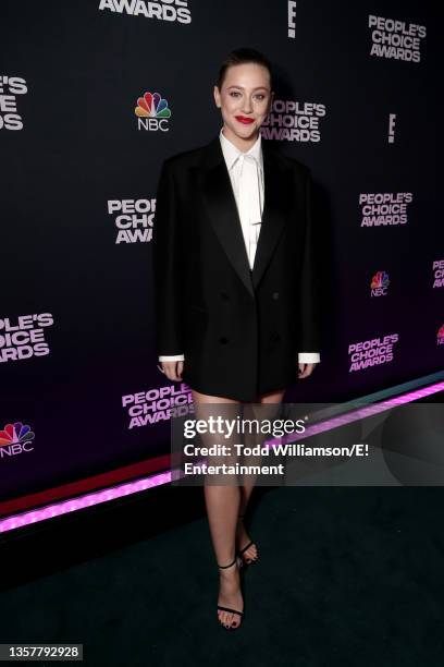 Pictured: (Lili Reinhart poses backstage during the 2021 People's Choice Awards held at Barker Hangar on December 7, 2021 in Santa Monica, California.