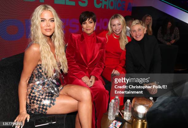 Pictured: Khloé Kardashian, Kris Jenner, Portia de Rossi, and Ellen DeGeneres pose during the 2021 People's Choice Awards held at Barker Hangar on...