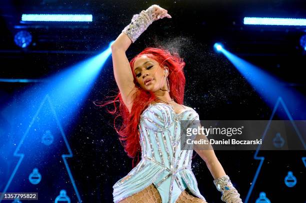 Saweetie performs onstage during iHeartRadio 103.5 KISS FM’s Jingle Ball 2021 Presented by Capital One at Allstate Arena on December 7, 2021 in...