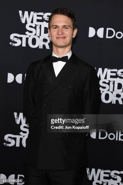 Ansel Elgort attends Disney Studios' premiere of "West Side Story" at El Capitan Theatre on December 07, 2021 in Los Angeles, California.