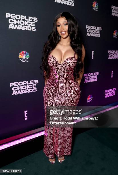 Pictured: Cardi B poses backstage during the 2021 People's Choice Awards held at Barker Hangar on December 7, 2021 in Santa Monica, California.
