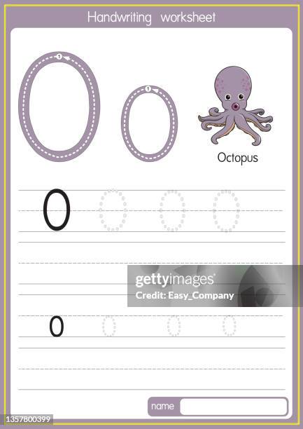 vector illustration of octopus with alphabet letter o upper case or capital letter for children learning practice abc - tentacle stock illustrations