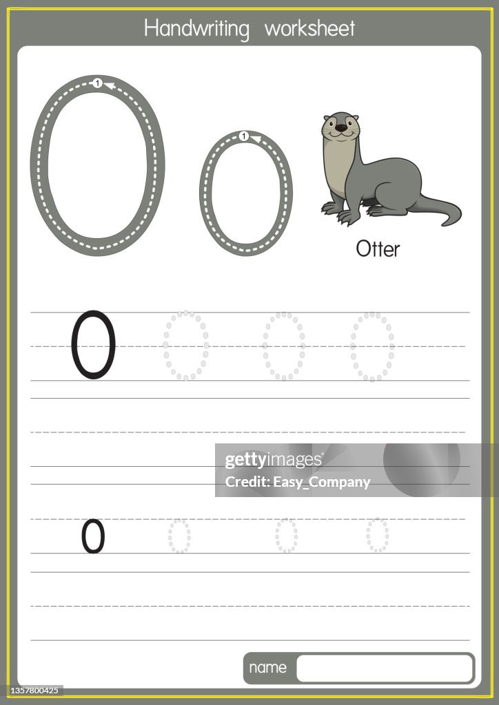 Vektorabbildung von Otter mit Alphabetbuchstaben O Großbuchstaben oder Großbuchstaben für Kinder Lernpraxis ABC