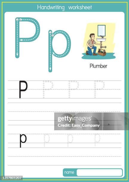 vector illustration of plumber with alphabet letter p upper case or capital letter for children learning practice abc - bathroom organization stock illustrations