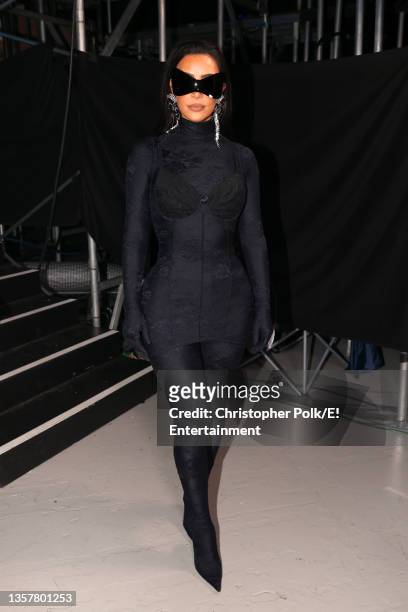 Pictured: Kim Kardashian West poses during the 2021 People's Choice Awards held at Barker Hangar on December 7, 2021 in Santa Monica, California.