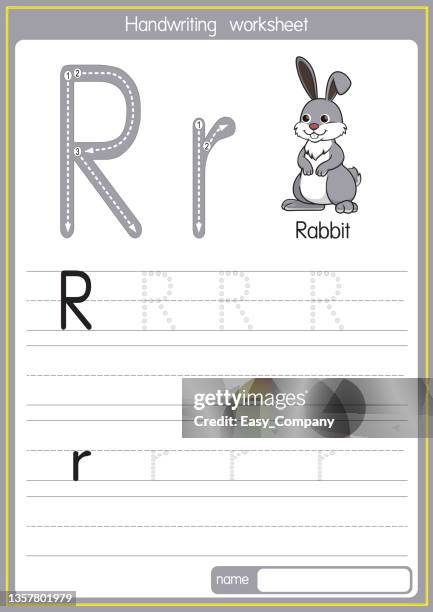 vector illustration of rabbit with alphabet letter r upper case or capital letter for children learning practice abc - baby rabbit white background stock illustrations