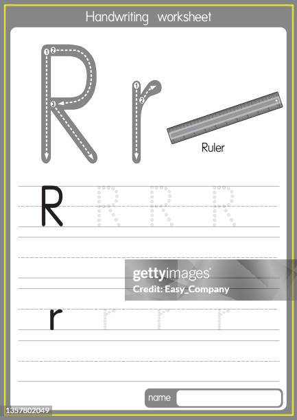 vector illustration of ruler with alphabet letter r upper case or capital letter for children learning practice abc - meter unit of length stock illustrations