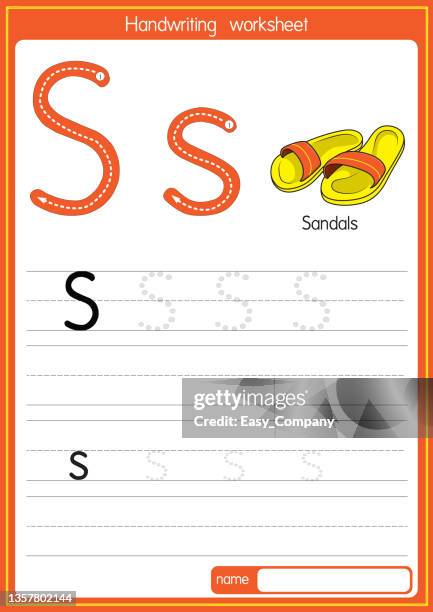 vector illustration of sandals with alphabet letter s upper case or capital letter for children learning practice abc - emerald bay stock illustrations