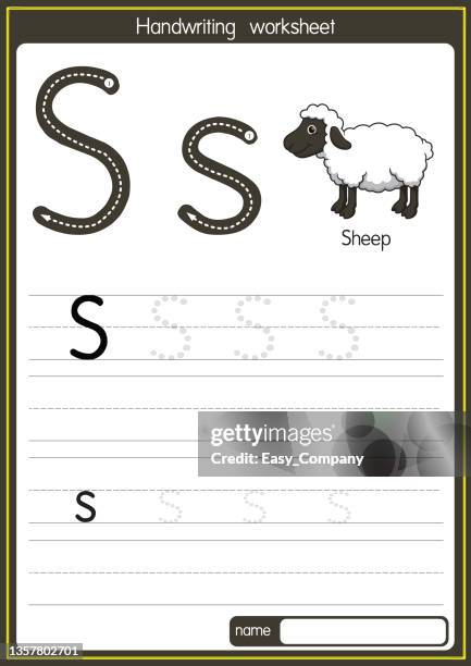 vector illustration of sheep with alphabet letter s upper case or capital letter for children learning practice abc - fur hat stock illustrations