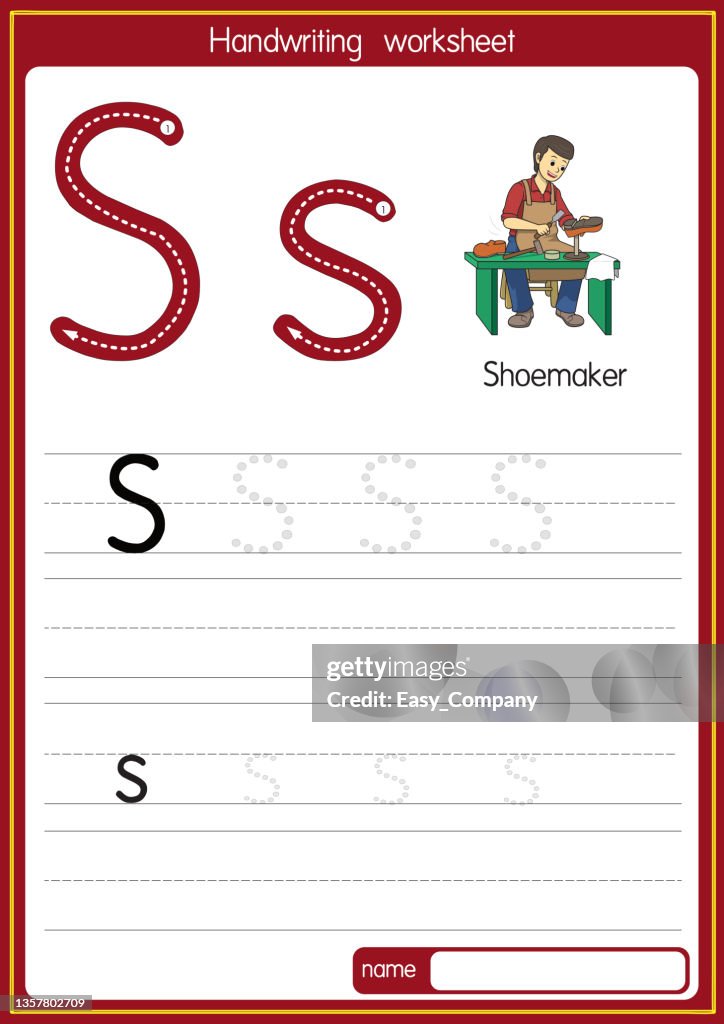 Ilustración vectorial de Shoemaker con letra del alfabeto S Mayúscula o letra mayúscula para niños práctica de aprendizaje ABC