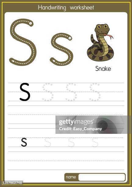 vector illustration of snake with alphabet letter s upper case or capital letter for children learning practice abc - black mamba stock illustrations