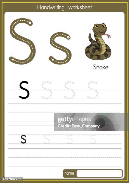 vector illustration of snake with alphabet letter s upper case or capital letter for children learning practice abc - anaconda snake stock illustrations